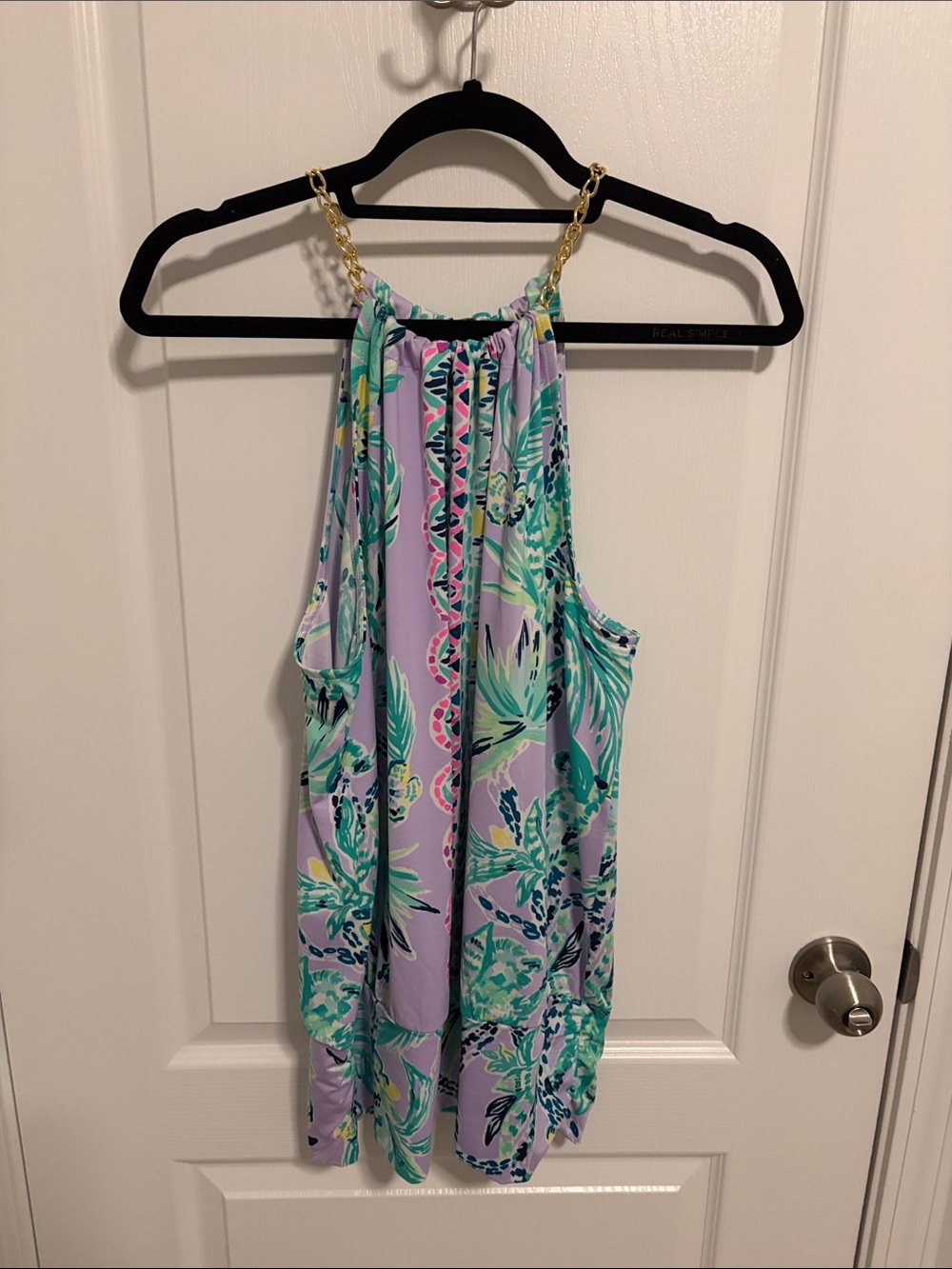 Lilly Pulitzer Lavender Tropical Halter Top with Gold Chain Halter Straps